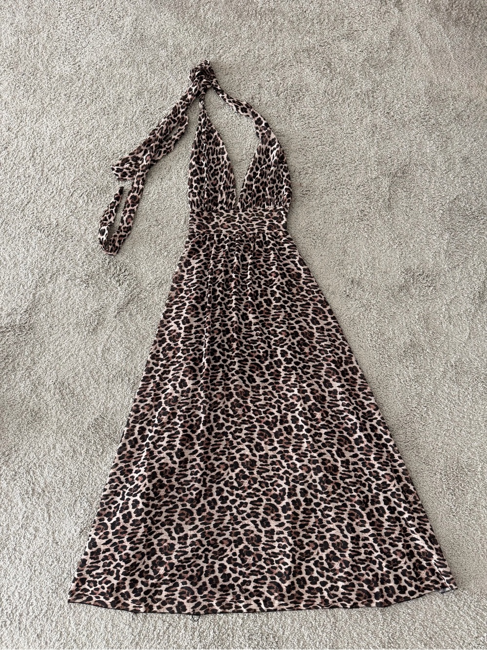 Leopard Print Halter Maxi Dress in Brown no size tag see measurements size M/L